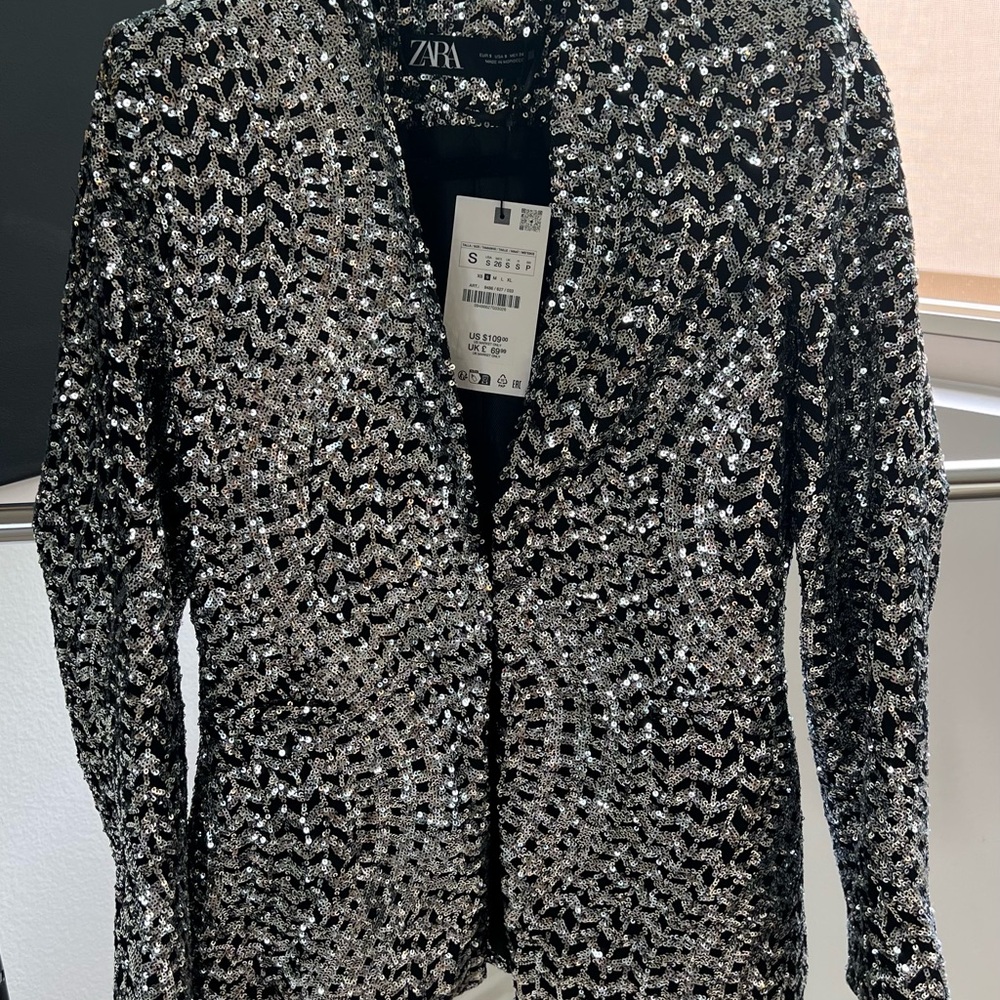 Zara Black Jacket with Silver Sequins